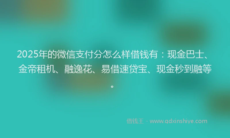 2025年的微信支付分怎么样借钱有：现金巴士、金帝租机、融逸花、易借速贷宝、现金秒到融等。