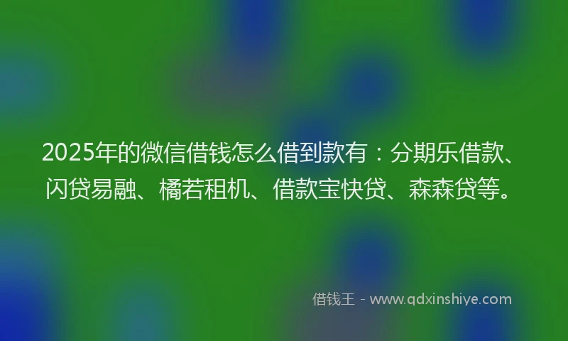 2025年的微信借钱怎么借到款有：分期乐借款、闪贷易融、橘若租机、借款宝快贷、森森贷等。