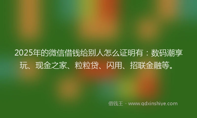 2025年的微信借钱给别人怎么证明有：数码潮享玩、现金之家、粒粒贷、闪用、招联金融等。