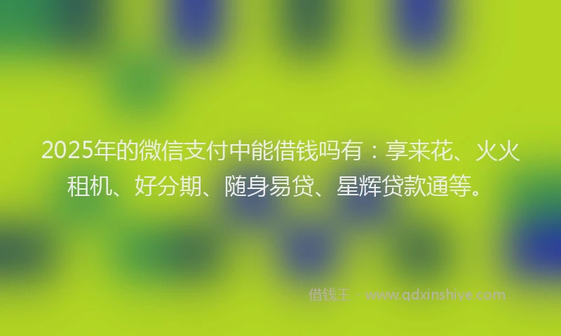 2025年的微信支付中能借钱吗有：享来花、火火租机、好分期、随身易贷、星辉贷款通等。