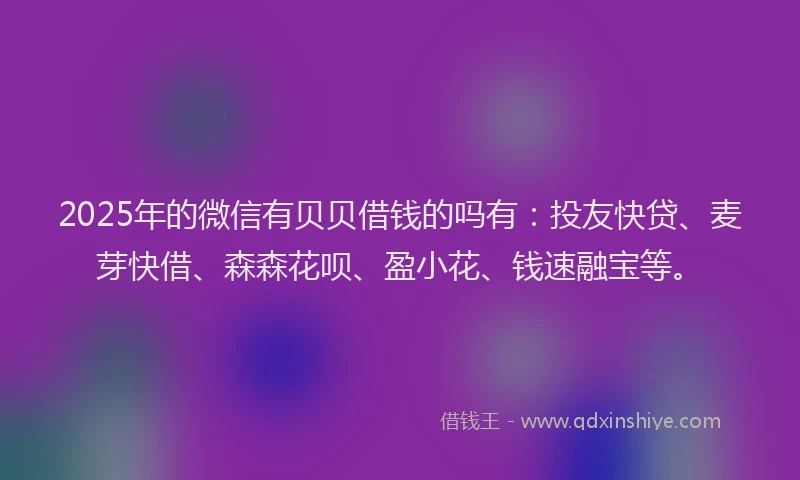 2025年的微信有贝贝借钱的吗有：投友快贷、麦芽快借、森森花呗、盈小花、钱速融宝等。