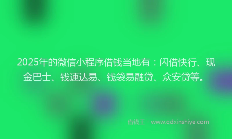 2025年的微信小程序借钱当地有：闪借快行、现金巴士、钱速达易、钱袋易融贷、众安贷等。