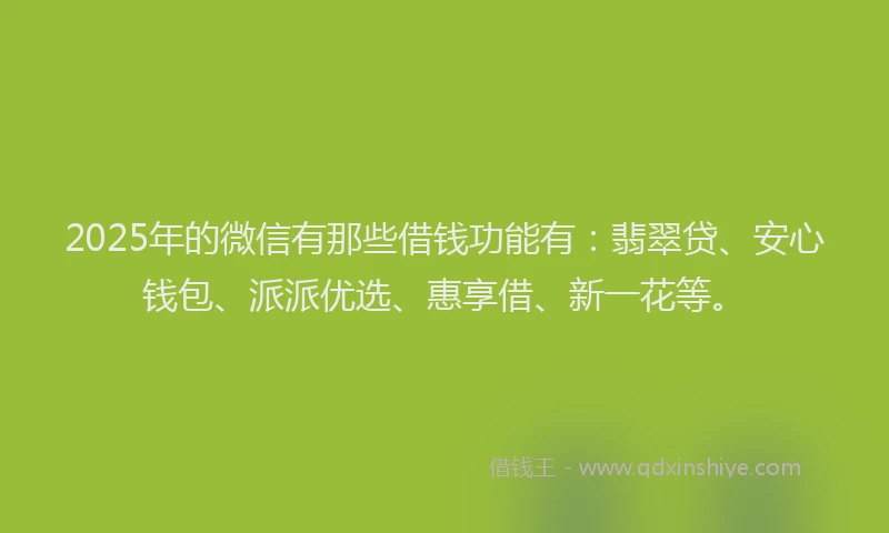 2025年的微信有那些借钱功能有：翡翠贷、安心钱包、派派优选、惠享借、新一花等。