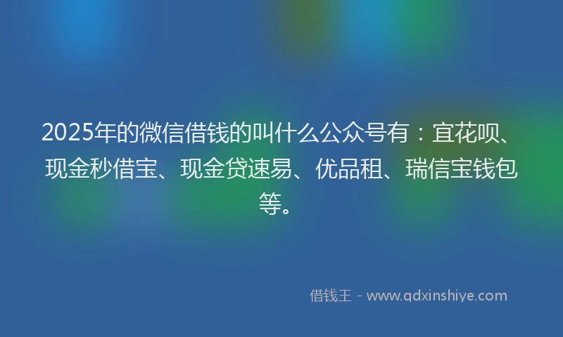 2025年的微信借钱的叫什么公众号有：宜花呗、现金秒借宝、现金贷速易、优品租、瑞信宝钱包等。