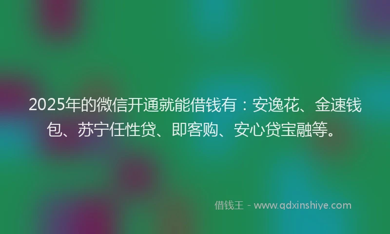 2025年的微信开通就能借钱有：安逸花、金速钱包、苏宁任性贷、即客购、安心贷宝融等。