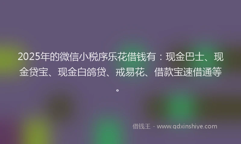 2025年的微信小税序乐花借钱有：现金巴士、现金贷宝、现金白鸽贷、戒易花、借款宝速借通等。