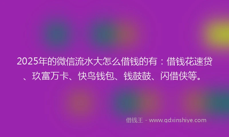 2025年的微信流水大怎么借钱的有：借钱花速贷、玖富万卡、快鸟钱包、钱鼓鼓、闪借侠等。