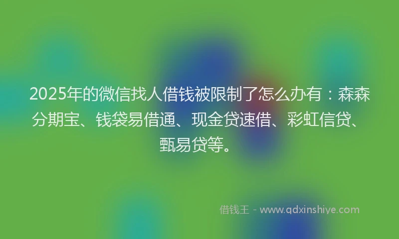 2025年的微信找人借钱被限制了怎么办有：森森分期宝、钱袋易借通、现金贷速借、彩虹信贷、甄易贷等。