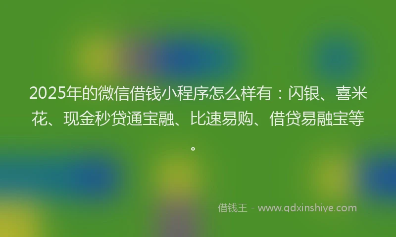2025年的微信借钱小程序怎么样有：闪银、喜米花、现金秒贷通宝融、比速易购、借贷易融宝等。