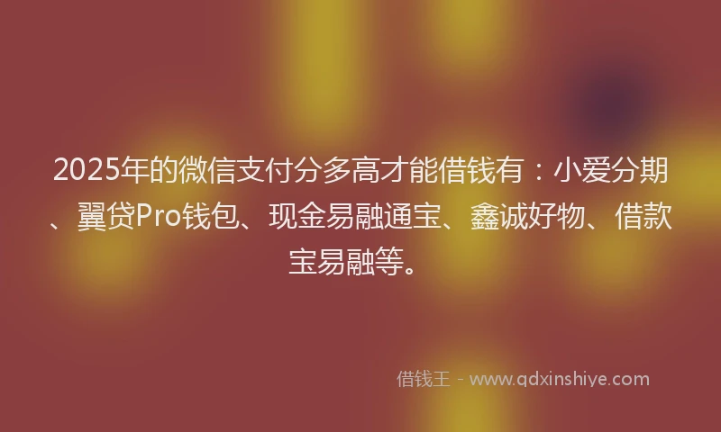 2025年的微信支付分多高才能借钱有：小爱分期、翼贷Pro钱包、现金易融通宝、鑫诚好物、借款宝易融等。
