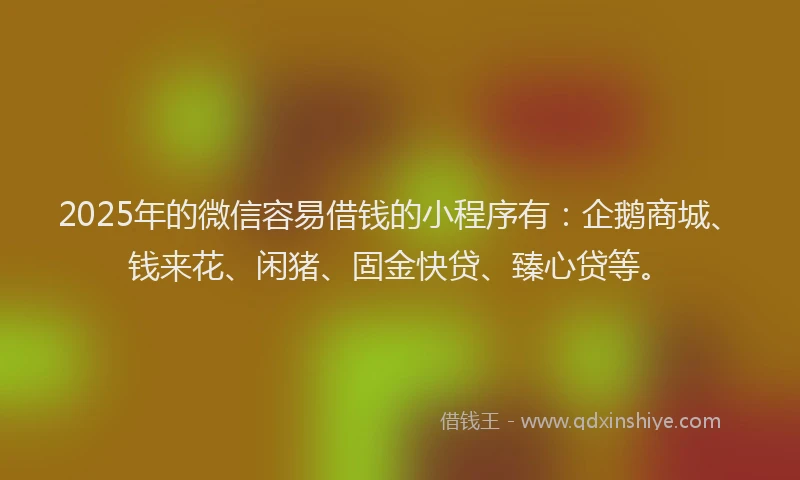 2025年的微信容易借钱的小程序有：企鹅商城、钱来花、闲猪、固金快贷、臻心贷等。