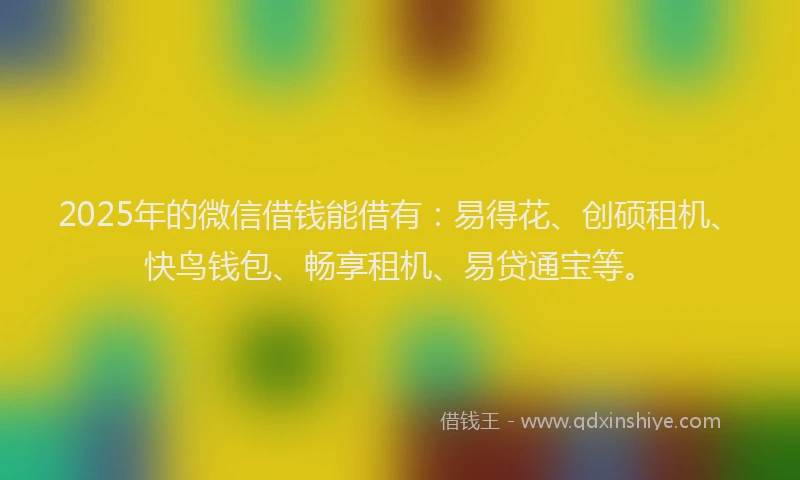2025年的微信借钱能借有：易得花、创硕租机、快鸟钱包、畅享租机、易贷通宝等。