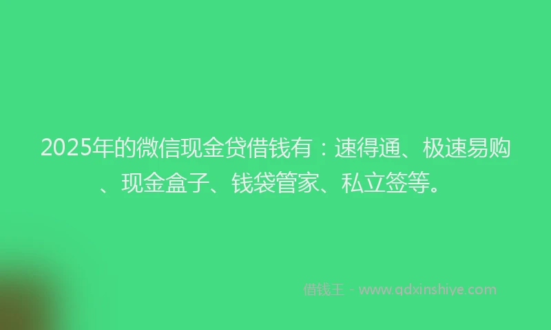 2025年的微信现金贷借钱有：速得通、极速易购、现金盒子、钱袋管家、私立签等。