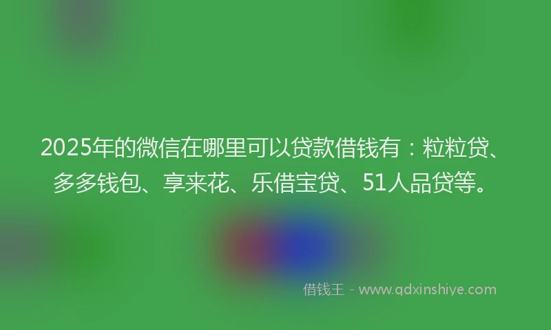 2025年的微信在哪里可以贷款借钱有：粒粒贷、多多钱包、享来花、乐借宝贷、51人品贷等。