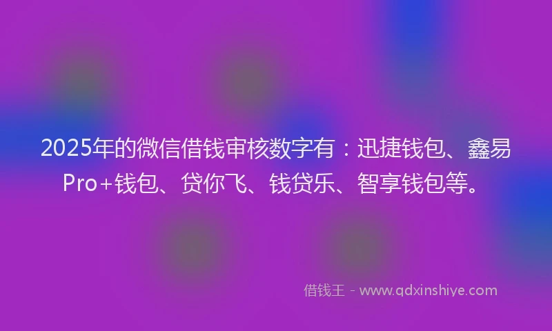 2025年的微信借钱审核数字有：迅捷钱包、鑫易Pro+钱包、贷你飞、钱贷乐、智享钱包等。