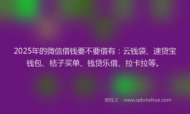 2025年的微信借钱要不要借有：云钱袋、速贷宝钱包、桔子买单、钱贷乐借、拉卡拉等。
