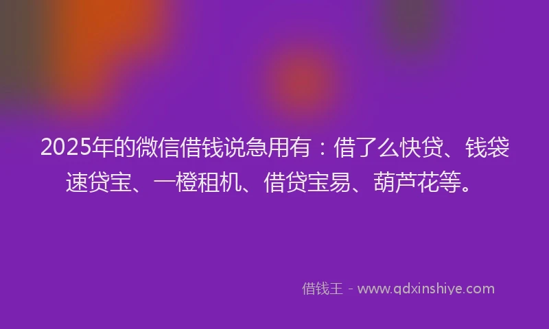 2025年的微信借钱说急用有：借了么快贷、钱袋速贷宝、一橙租机、借贷宝易、葫芦花等。