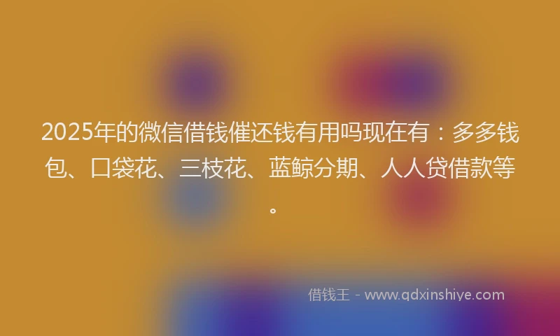 2025年的微信借钱催还钱有用吗现在有：多多钱包、口袋花、三枝花、蓝鲸分期、人人贷借款等。