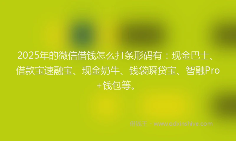 2025年的微信借钱怎么打条形码有：现金巴士、借款宝速融宝、现金奶牛、钱袋瞬贷宝、智融Pro+钱包等。