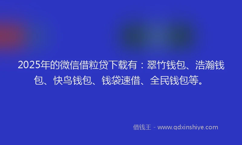 2025年的微信借粒贷下载有：翠竹钱包、浩瀚钱包、快鸟钱包、钱袋速借、全民钱包等。