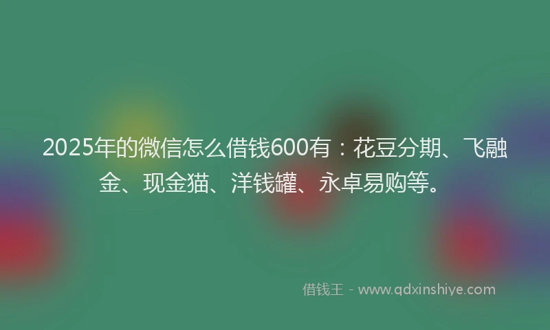2025年的微信怎么借钱600有：花豆分期、飞融金、现金猫、洋钱罐、永卓易购等。
