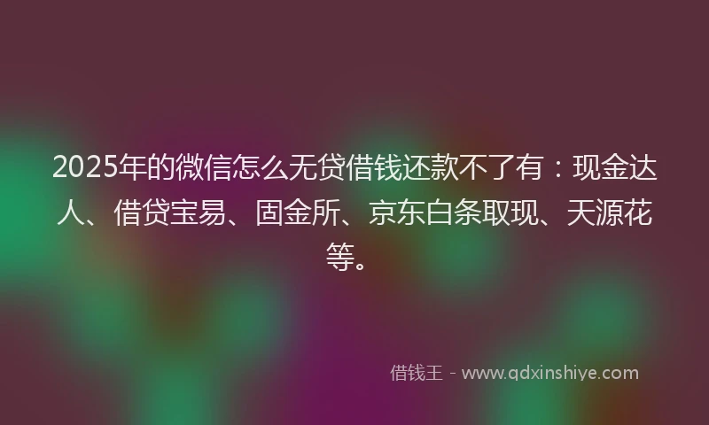 2025年的微信怎么无贷借钱还款不了有：现金达人、借贷宝易、固金所、京东白条取现、天源花等。