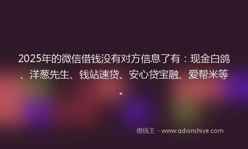 2025年的微信借钱没有对方信息了有：现金白鸽、洋葱先生、钱站速贷、安心贷宝融、爱帮米等。