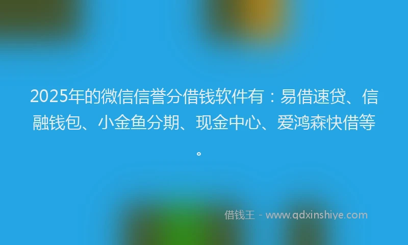 2025年的微信信誉分借钱软件有：易借速贷、信融钱包、小金鱼分期、现金中心、爱鸿森快借等。