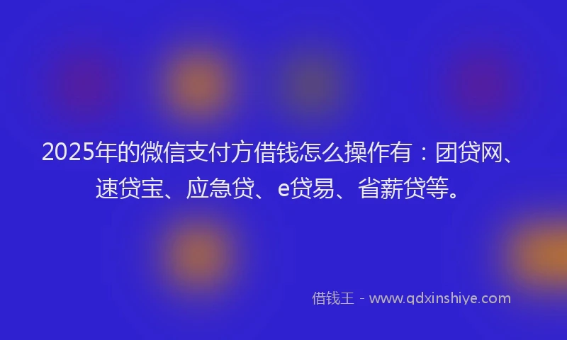 2025年的微信支付方借钱怎么操作有：团贷网、速贷宝、应急贷、e贷易、省薪贷等。
