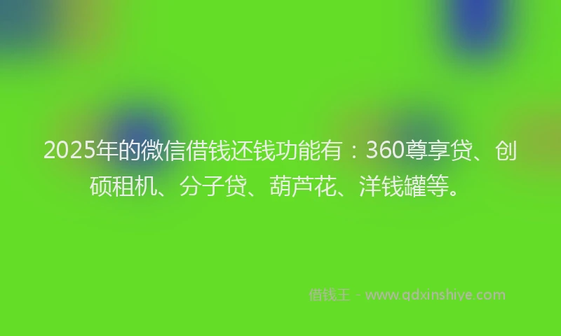 2025年的微信借钱还钱功能有：360尊享贷、创硕租机、分子贷、葫芦花、洋钱罐等。