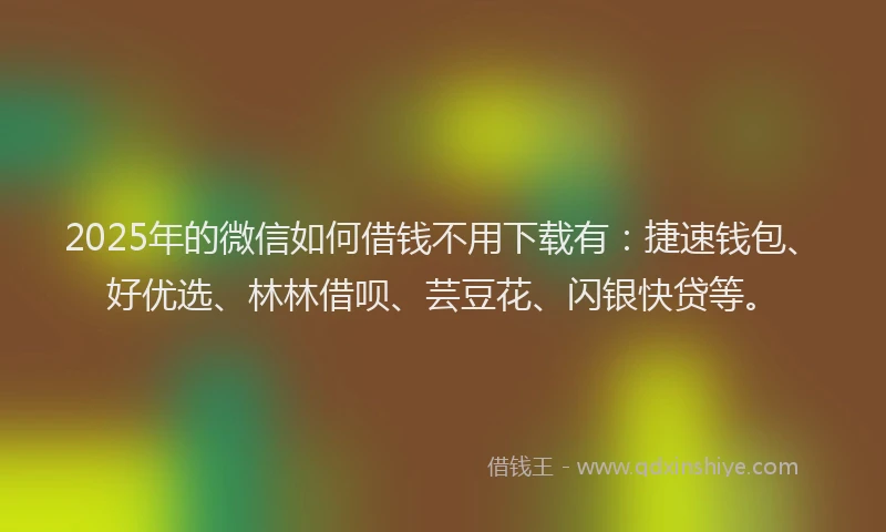 2025年的微信如何借钱不用下载有：捷速钱包、好优选、林林借呗、芸豆花、闪银快贷等。