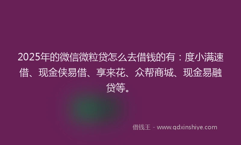 2025年的微信微粒贷怎么去借钱的有：度小满速借、现金侠易借、享来花、众帮商城、现金易融贷等。