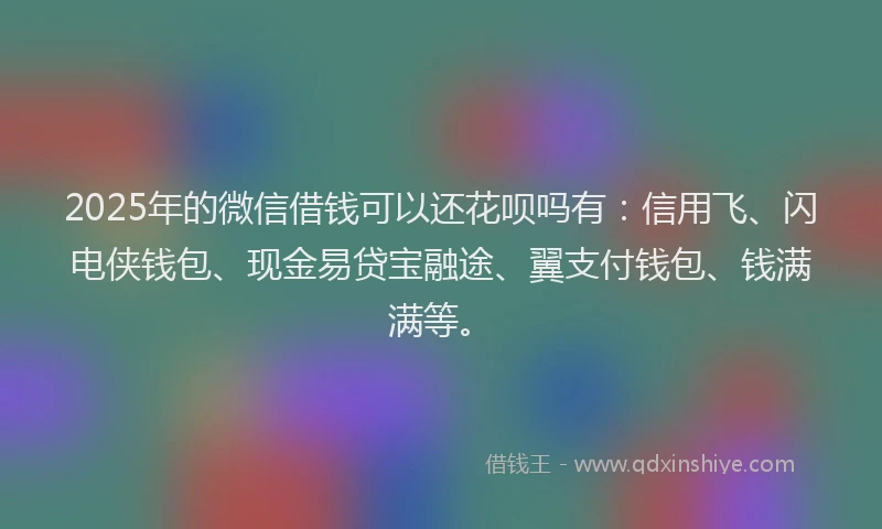 2025年的微信借钱可以还花呗吗有：信用飞、闪电侠钱包、现金易贷宝融途、翼支付钱包、钱满满等。