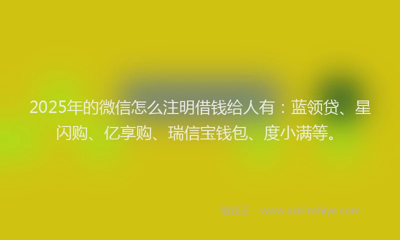 2025年的微信怎么注明借钱给人有：蓝领贷、星闪购、亿享购、瑞信宝钱包、度小满等。