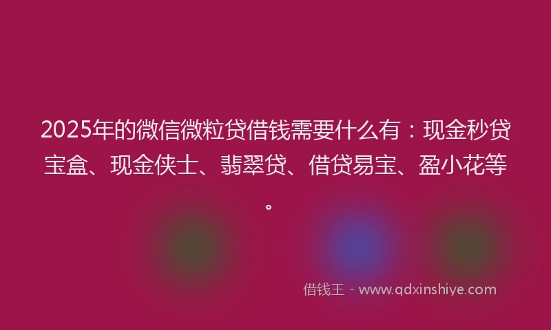 2025年的微信微粒贷借钱需要什么有：现金秒贷宝盒、现金侠士、翡翠贷、借贷易宝、盈小花等。