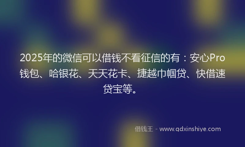 2025年的微信可以借钱不看征信的有：安心Pro钱包、哈银花、天天花卡、捷越巾帼贷、快借速贷宝等。