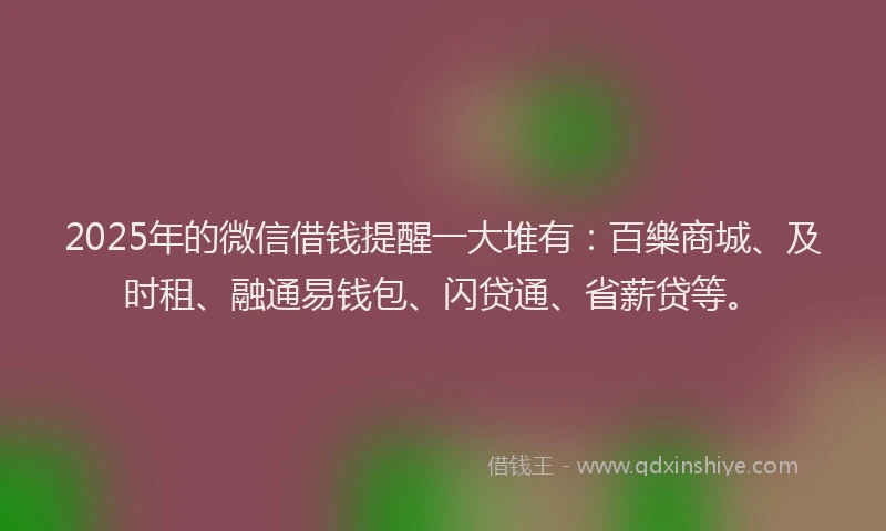 2025年的微信借钱提醒一大堆有：百樂商城、及时租、融通易钱包、闪贷通、省薪贷等。
