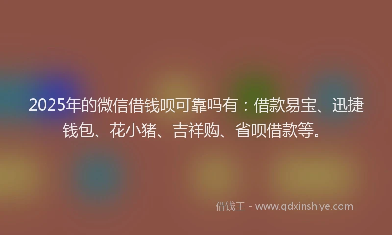 2025年的微信借钱呗可靠吗有：借款易宝、迅捷钱包、花小猪、吉祥购、省呗借款等。