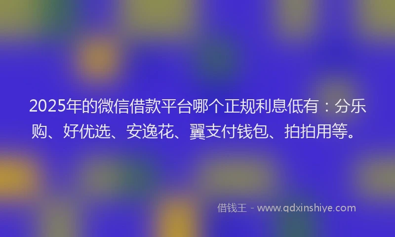 2025年的微信借款平台哪个正规利息低有：分乐购、好优选、安逸花、翼支付钱包、拍拍用等。