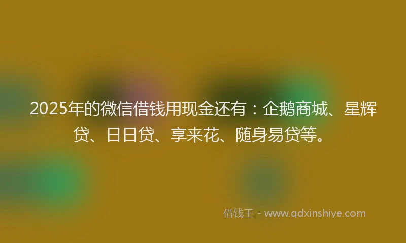 2025年的微信借钱用现金还有：企鹅商城、星辉贷、日日贷、享来花、随身易贷等。
