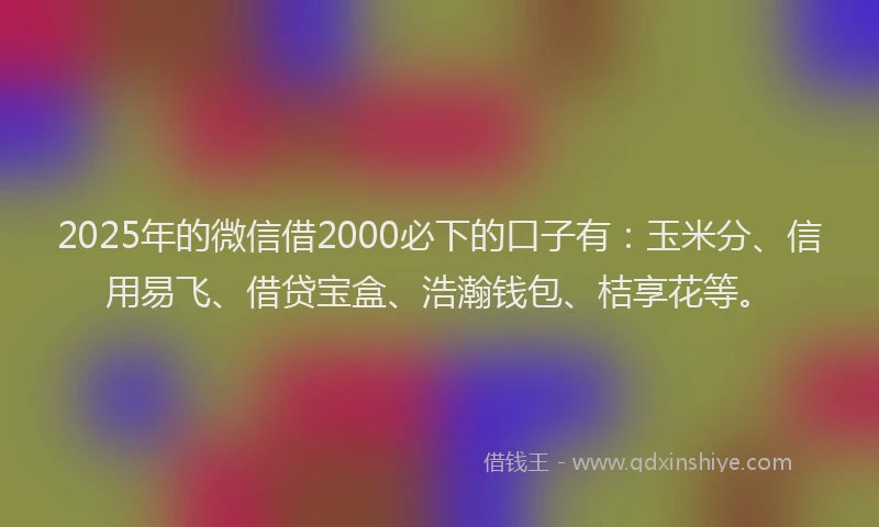 2025年的微信借2000必下的口子有：玉米分、信用易飞、借贷宝盒、浩瀚钱包、桔享花等。