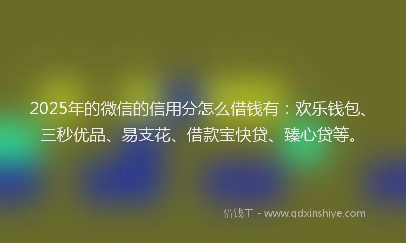 2025年的微信的信用分怎么借钱有：欢乐钱包、三秒优品、易支花、借款宝快贷、臻心贷等。