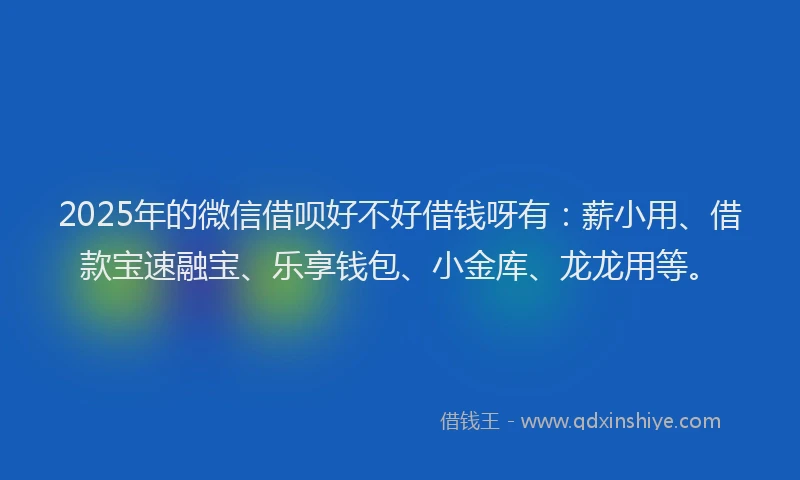 2025年的微信借呗好不好借钱呀有：薪小用、借款宝速融宝、乐享钱包、小金库、龙龙用等。
