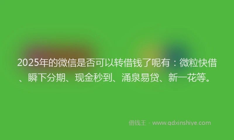 2025年的微信是否可以转借钱了呢有：微粒快借、瞬下分期、现金秒到、涌泉易贷、新一花等。