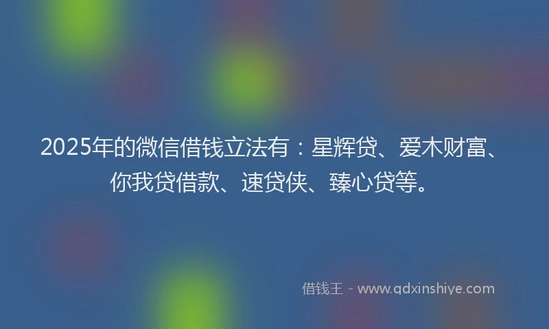 2025年的微信借钱立法有：星辉贷、爱木财富、你我贷借款、速贷侠、臻心贷等。