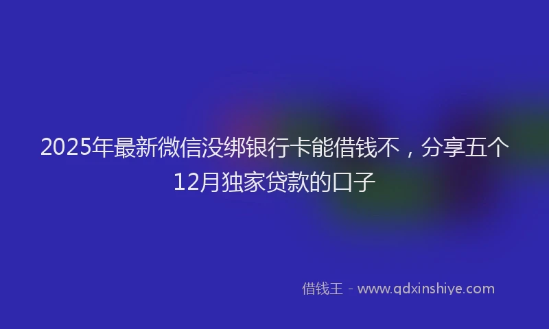 2025年最新微信没绑银行卡能借钱不，分享五个12月独家贷款的口子