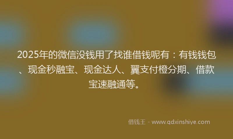 2025年的微信没钱用了找谁借钱呢有：有钱钱包、现金秒融宝、现金达人、翼支付橙分期、借款宝速融通等。