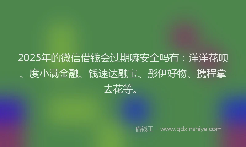 2025年的微信借钱会过期嘛安全吗有：洋洋花呗、度小满金融、钱速达融宝、彤伊好物、携程拿去花等。
