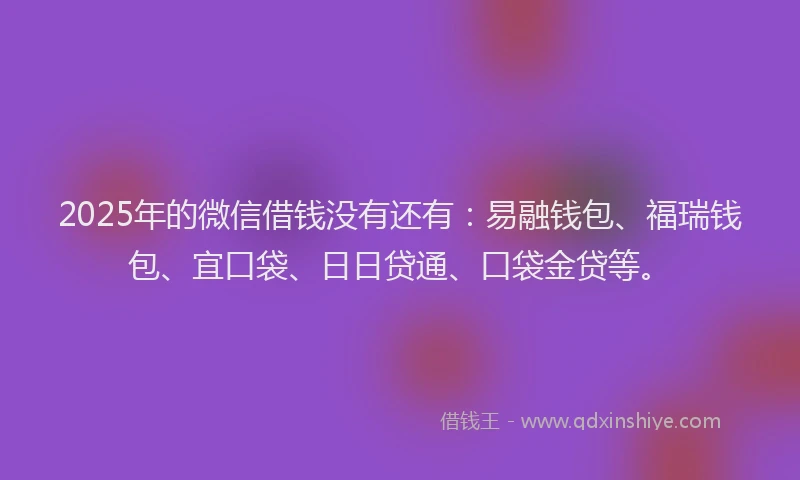 2025年的微信借钱没有还有：易融钱包、福瑞钱包、宜口袋、日日贷通、口袋金贷等。