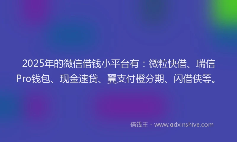 2025年的微信借钱小平台有：微粒快借、瑞信Pro钱包、现金速贷、翼支付橙分期、闪借侠等。